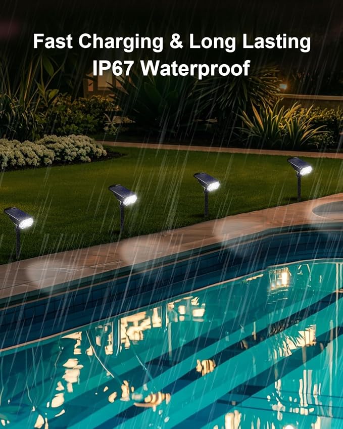 6 Pack Solar Spot Lights Outdoor Waterproof, 20 LEDs Bright Landscape Spotlights Dusk to Dawn, Cool White Adjustable Uplights for Yard Tree House Garden Wall Pathway, IP65