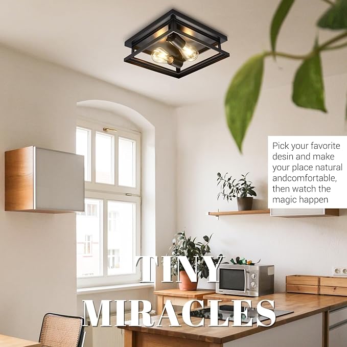 Hamilyeah Farmhouse Flush Mount Ceiling Light Fixture 2 Light, Hallway Ceiling Light Black, Kitchen Light Fixture Ceiling Mount, Simple Close to Ceiling Light Outdoor for Porch, Patio