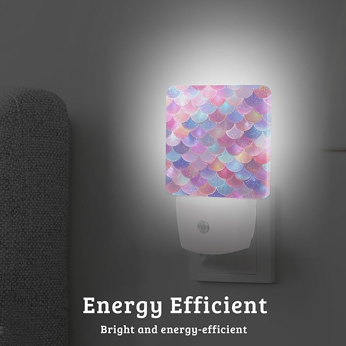 Mermaid Scale Night Light Plug-into Wall Nightlight with Dusk to Dawn Sensor, Energy Efficient Lamp for Bedroom/Bathroom/Kitchen/Hallway/Stairs