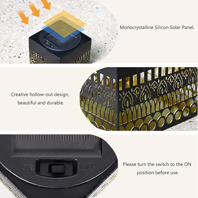 Retro Solar Table Lantern Outdoor Waterproof, Metal Tabletop Light Desktop Decorative Lamp-Atmosphere Landscape Garden Light, Solar Projection Desk Lamp for Courtyard (Warm White)