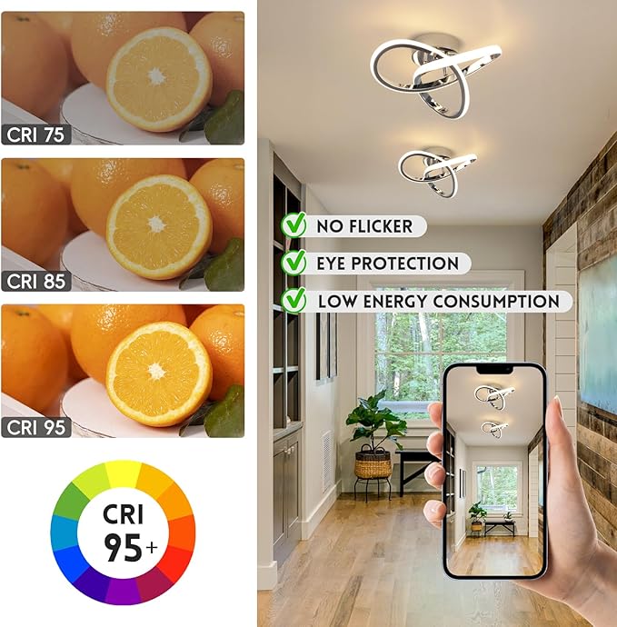 CANEOE Gold Hallway Ceiling Light Fixtures 24W Dimmable LED Ceiling Light with Remote Control Modern Flush Mount Ceiling Lights for Bedroom Bathroom Kitchen Balcony Stair Aisle Ceiling Lamp (Chrome)