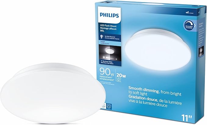 Philips LED Slim Flush Mount Drum Ceiling Light 1-Pack Daylight (5000K) 1500 Lumen (20W = 90W) Dimmable No Bulbs Required