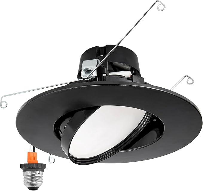 Maxxima 5 in. and 6 in. Rotatable LED Retrofit Downlight Gimbal, 1000 Lumens, 11 Watts, 5 CCT 2700K/3000K/3500K/4000K/5000K, Dimmable, Plastic Black Trim