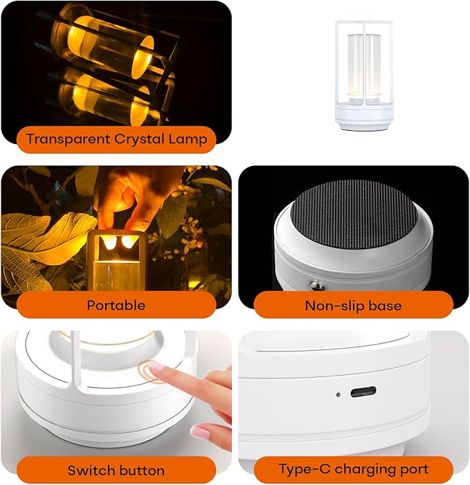 Portable Table Lamp for Indoor/Outdoor, Rechargeable Cordless Desk Lamp with Touch Sensor, 3 Way Dimmable Suitable for Bars/Cafes/Restaurants/Bedrooms/Camping Sites (White)
