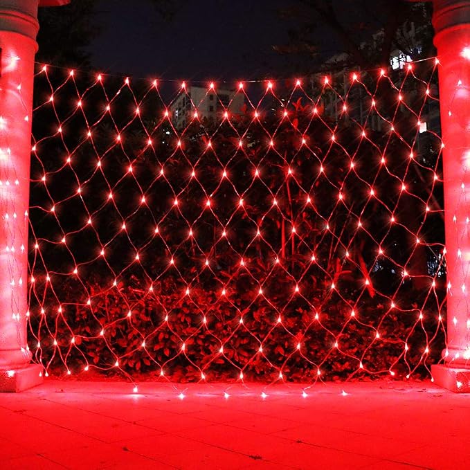 Net Light Christmas Lights Red, 240 LED Tree Mesh Lights Outdoor Plug in Hanging String Lights for Xmas, Halloween, Garden, Walkway, Bushes Decor-9.8ft x 6.6ft(Red)