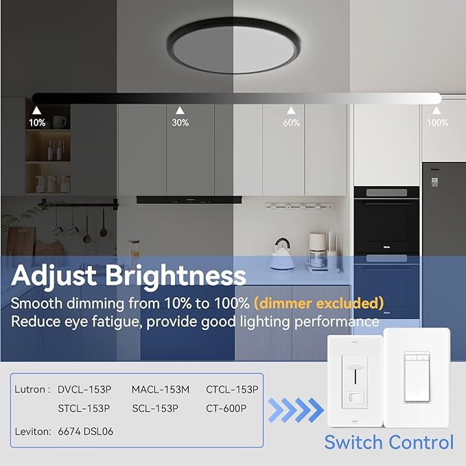 hunhun 20 Inch Dimmable 50W 5200M LED Flush Mount Ceiling Light Large Ceiling Light Fixture,3000K/4500K/6000K Selectable,Ultra Thin Flat Ceiling Lamp for Kitchen, Bedroom, Living Room (Black, 1Pack)
