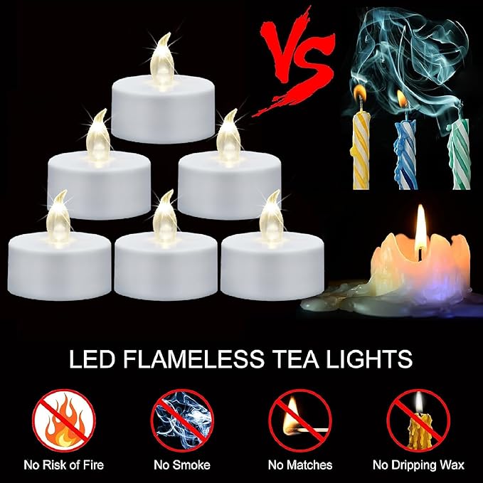 Battery Operated Tea Lights Candles,Flameless Led Electric Fake Candle, 50 Pack Realistic Flickering Votive Tealights, Long Lasting 200+Hours,for Wedding Party Home Decoration (Warm White)