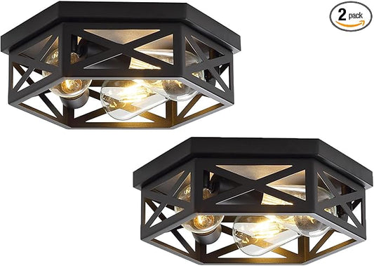 13 inch Black Flush Mount Ceiling Light Fixture,3-Light Hallway Light Fixtures Ceiling Mount for Kitchen Farmhouse Bedroom 2 Pack