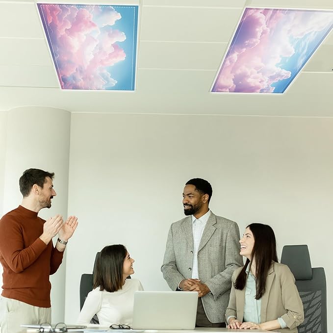 8 Pcs Fluorescent Light Covers with 80 Magnets Decorative for Classroom Ceiling Light 4 x 2 Feet Magnetic Lights Covers Filter Easy Install for Office Hospitals & Home Drop Ceiling Supplies (Cumulus)