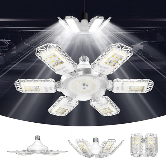 SANSI Garage Lights, 600W Equiv.Garage Lighting Ceiling LED，60W Super Bright Shop Light for Workshop, E26 5000K Daylight Screw in Bulbs with 6+1 Adjustable Panels, ETL Certified for Storage Room