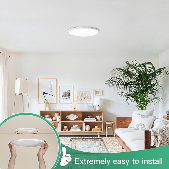 Brightever 7 Inch Flush Mount Ceiling Light, 12W 1200LM LED Ceiling Light Fixtures, 2700K/3000K/4000K/5000K/6500K Selectable, 0.67 Inch Ultra Thin Flat Ceiling Lights for Bedroom Closet, 2 Packs