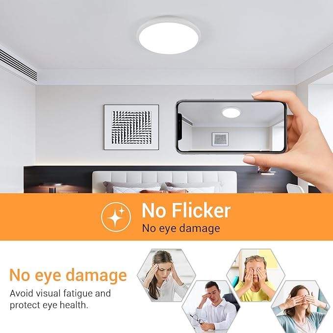 DELIPOP 2 Pack 12 Inch LED Flush Mount Ceiling Light, 24W Surface Flat LED Ceiling Light for Indoor/Outdoor, IP54 Waterproof Round Ceiling Light Fixture for Bathroom, Bedroom, Kitchen, Hallway