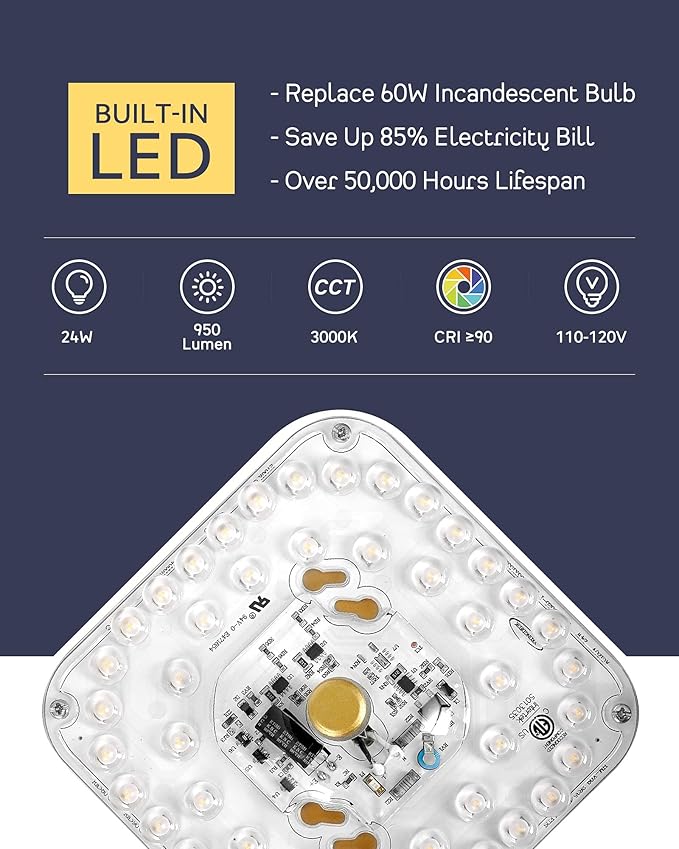 CALDION 3Pack 12 inch Flush Mount LED Ceiling Light Fixture, 3000K Dimmable, 24W 950 Lumens, Round Close to Ceiling Lights for Bedroom Kitchen Hallway or Stairwell