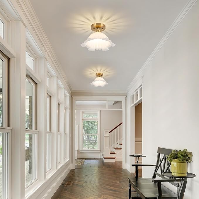 Semi Flush Mount Ceiling Light,Hallway Vintage Lights Fixture Ceiling White 11" Ceiling Light E26 Bulb Included Vintage Lights Fixtures for Closet Hallway Kitchen Dining Room