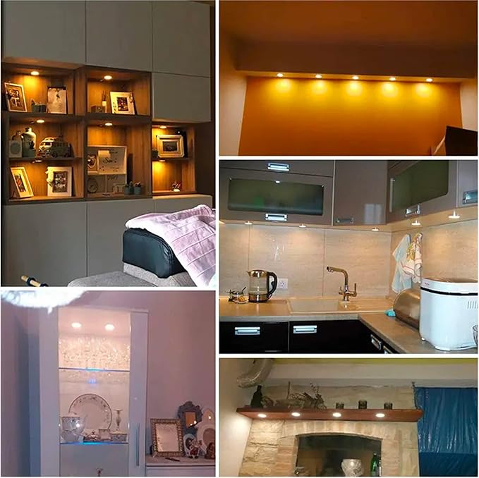 Smart LED Puck Lights with APP Control, Dimmable Cabinet Lighting with Bluetooth, Music Sync and Timer Function, Under Cabinet Lights, DC 12V Adaptor (Warm White, APP 8Pack)