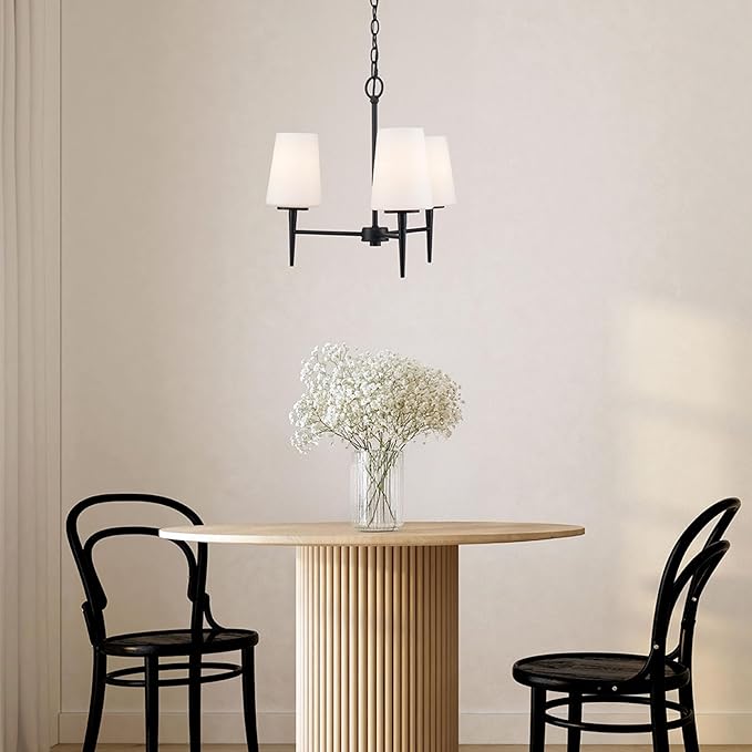 Montgomery 3-Light Chandelier | Black Finish with White Frosted Glass Shade | Adjustable Hanging Height to 82.75" | Uses E26 Medium Base Bulb