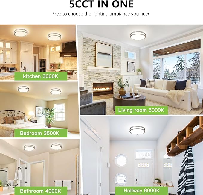Flush Mount Ceiling Light - 2 Pack Brushed Nickel 24W 3000K/3500K/4000K/5000K/6000K Dimmable Led 10 Inch Ceiling Lamp Fixture for Kitchen (2, Brushed Nickel, 10 Inch)