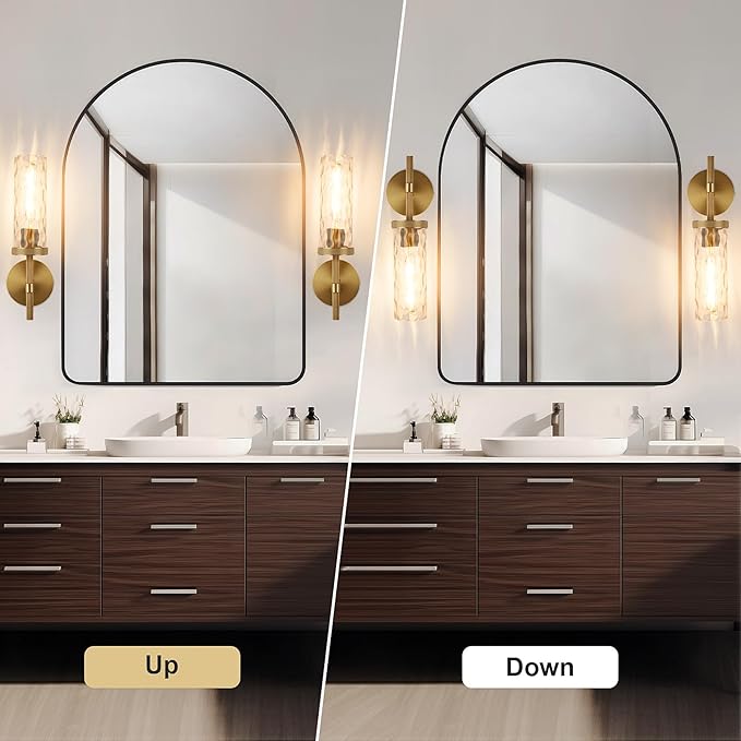 15" Knurled Brass Wall Sconce with Water Ripples Glass Tube, Gold Bathroom Vanity Light Fixtures, Modern Lamp Lighting for Bedroom, Living Room, Hallway, Staircase, Mirror, Kitchen
