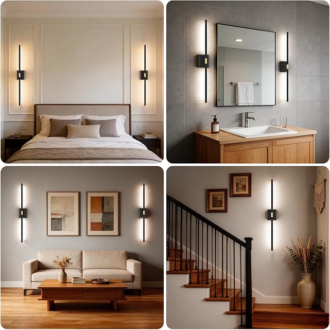 Battery Operated Wall Sconce Set of Two - 10000mAh Cordless Rechargeable Wall Sconces with Remote & Touch Control, 360°Rotate, 4CCT Dimmable Black Wall Lights for Bedroom Living Room, 31.5 inch