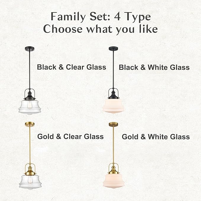 DEYNITE Industrial Black Pendant Light Milk White Glass Schoolhouse Hanging Light Fixture, E26 Dimmable Light for Kitchen Bar Dining Bathroom Bedroom