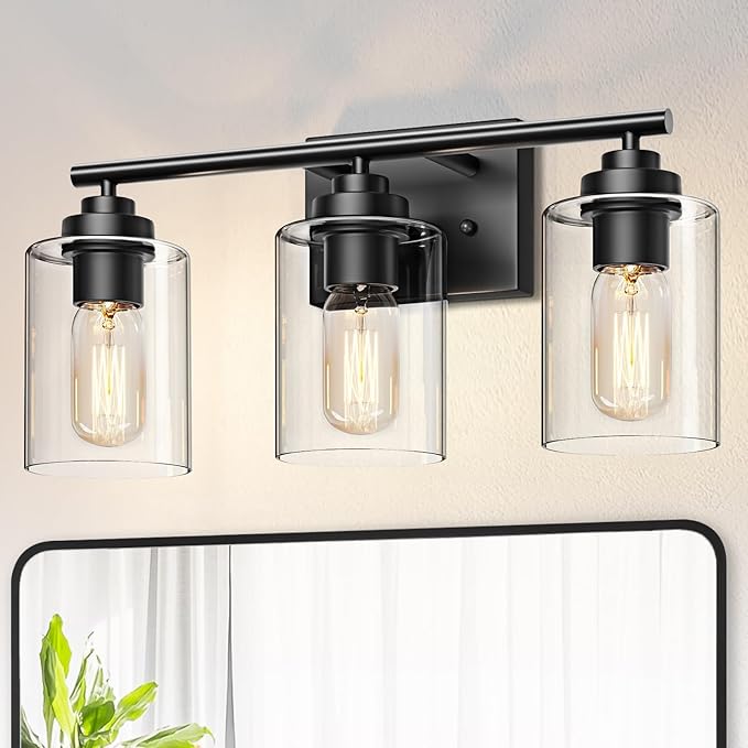 SKEJAO Bathroom Light Fixtures Over Mirror,3-Light Wall Sconce Vanity Lights for Bathroom,Vanity Lighting Fixtures,Black