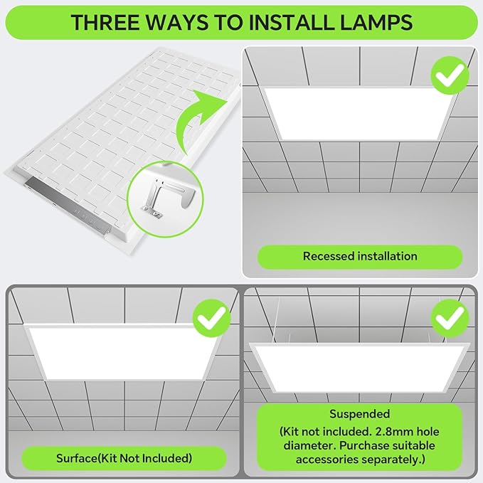 4 Pack 2x4 LED Flat Panel Light 50/40/35/30/25W 6500lm Adjustable, 0-10V Dimmable LED Flush Mount Ceiling Light Fixtures, 2.7K/3K/3.5K/4K/5K Selectable for Office Kitchen Garage - ETL Listed
