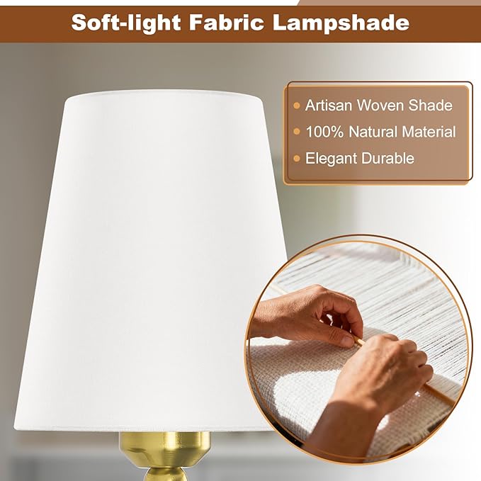 Modern Bathroom Vanity Light, Brushed Gold Bathroom Light Fixtures, Set of 2 Lighting Fixtures Over Mirror, Modern Wall Sconce with Flared White Fabric Shade, E26 Socket(ETL Listed)