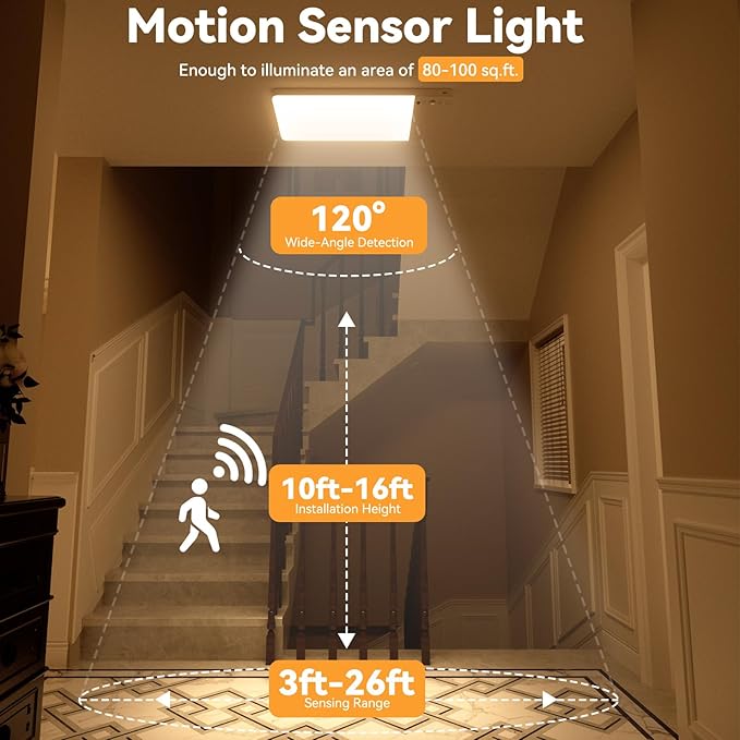12000mAh Battery Operated Ceiling Light with Remote, Cordless Overhead Lighting, Adjustable Temperatures & Brightness No Wiring, Motion Sensor Light for Closet Pantry, Hallway, Shed, Shower