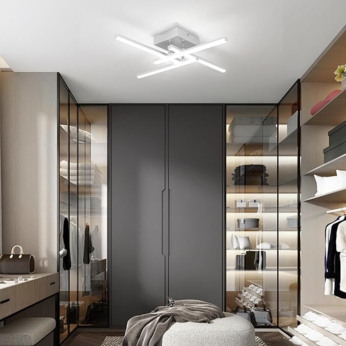 ElDISUNY Modem LED Ceiling Light, 24w Sputnik Ceiling Light Fixture, 6500K Cool White Flush Mount Ceiling Light Fixture for Bedroom Hallway Living Room Dining Room Coridor Kitchen(Sllver)