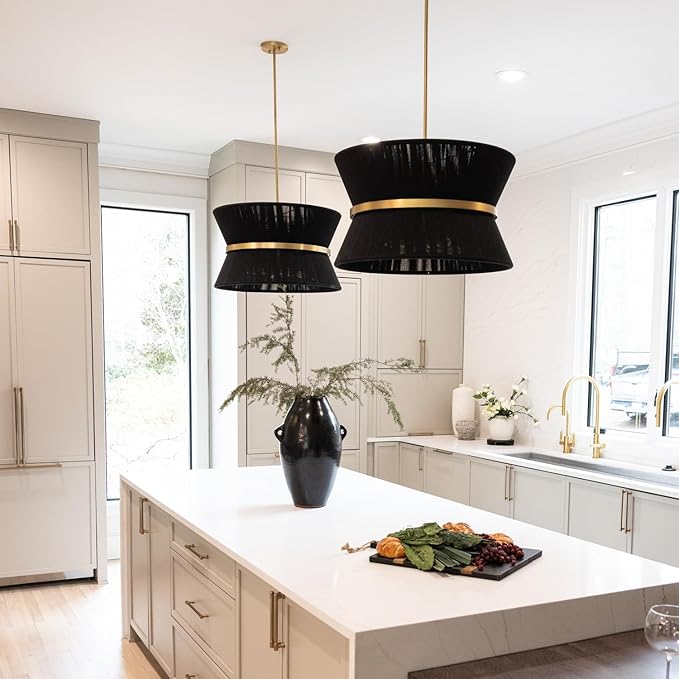 Capital Lighting 341281KP Cecilia Transitional Art Deco Luxe Hand-Wrapped Black Rope Tapered Pendant Light Fixture, 8-Light 480 Total Watts, 14" H x 24" W, Patinaed Brass