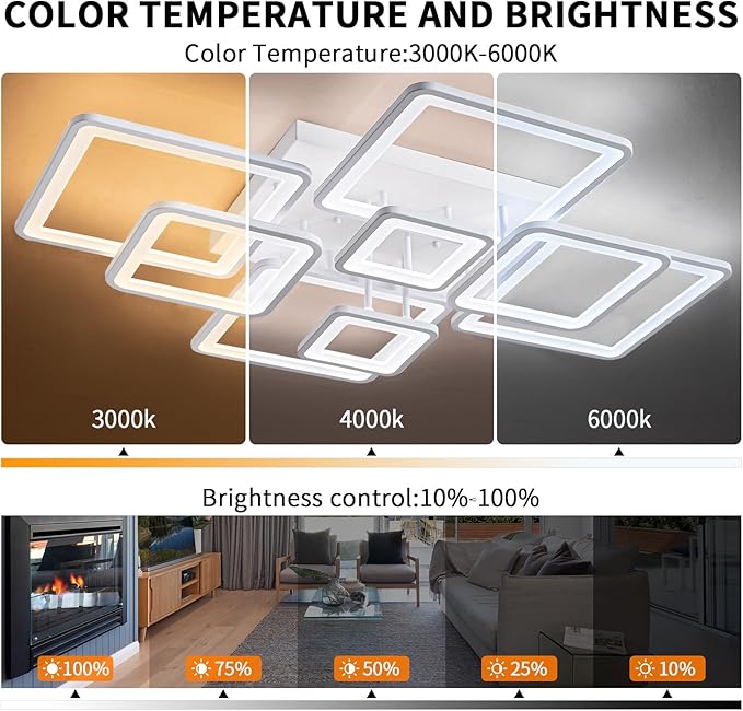 Shine LUEST Modern Ceiling Light, 39.4'' Dimmable LED White Flush Mount Ceiling Lights with Remote Acrylic Round Ceiling Lamp Fixture for Low Ceiling Bedroom Living Room Dining Room, 100W