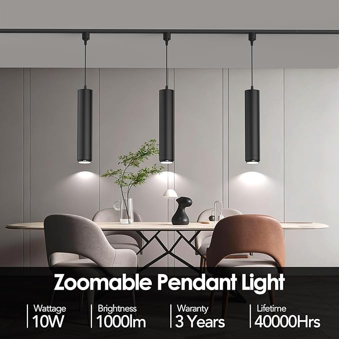 Remote Control H Track Pendant Lights with Adjustable Cord, H Type Track Lighting LED Pendants Lights Fixtures, 15°-60° Zoomable 2700K-6000K, Dimmable CRI97+ 10W 1000LM, Black (3 Pack)