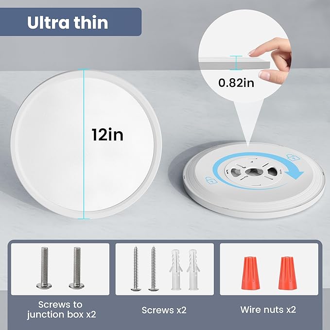 NIORSUN 12 inch Flush Mount LED Ceiling Light Fixture, Dimmable 3000K-6500K Adjustable Lights, Ultra Thin White Round Lamp, 24W Ceiling Lights for Hallway, Kitchen, Bedroom, 6 Pack