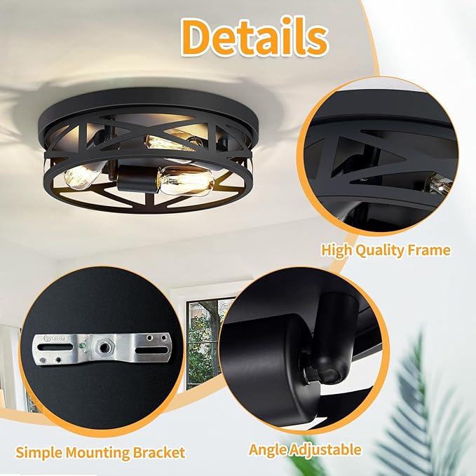 ZHU YAN 2 Pack Flush Mount Ceiling Light Fixture,3-Light Hallway Light Fixtures,13 inch Light Fixture Ceiling Mount for Kitchen Entryway Hall,E26 Base