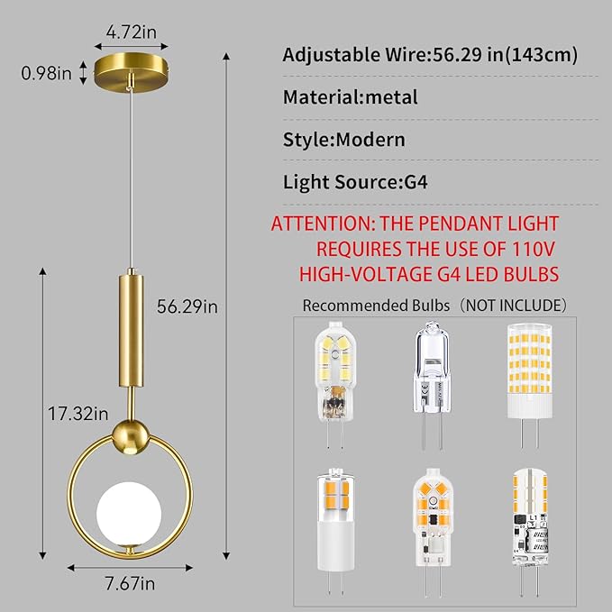 Modern Globe Glass Pendant Light fixtures 1-Light, Simplicity Gold Pendant Lighting, Mid Century Chandelier for Kitchen Island Dining Room Bedroom Entryway Hallway(2-Pack)