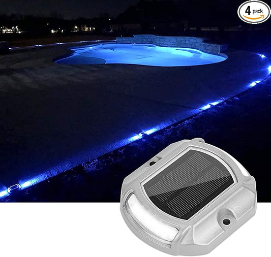VOLISUN Solar Driveway Lights Dock Deck Lights 4-Pack,2 Colors in 1, LED Solar Powered Waterproof Outdoor Warning Step Light for Driveway Sidewalk Pathway (White/Blue),Auto On/Off