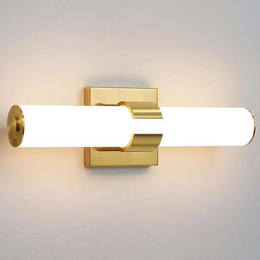 AIJIASI Gold Bathroom Light Fixtures - 16 Inch Modern Vanity Light 15W 5CCT Dimmable LED Bathroom Sconce with Acrylic Shade, Indoor Vanity Lighting Fixtures Over Mirror