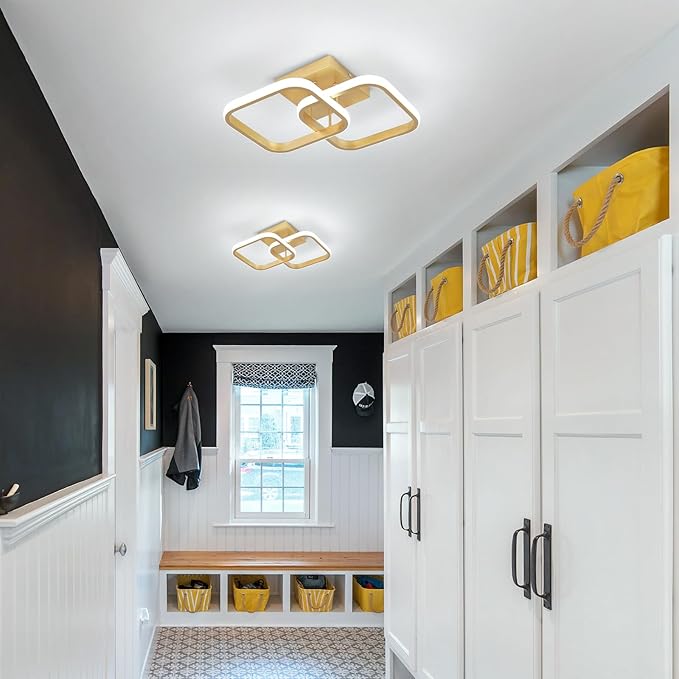 CANEOE 2 Packs Gold Led Ceiling Light Fixture,Modern Hallway Light Fixtures Ceiling Lighting,Square Close to Ceiling Lights for Bathroom Bedroom Kitchen Balcony Stair Small Hallway Lamp (Gold)