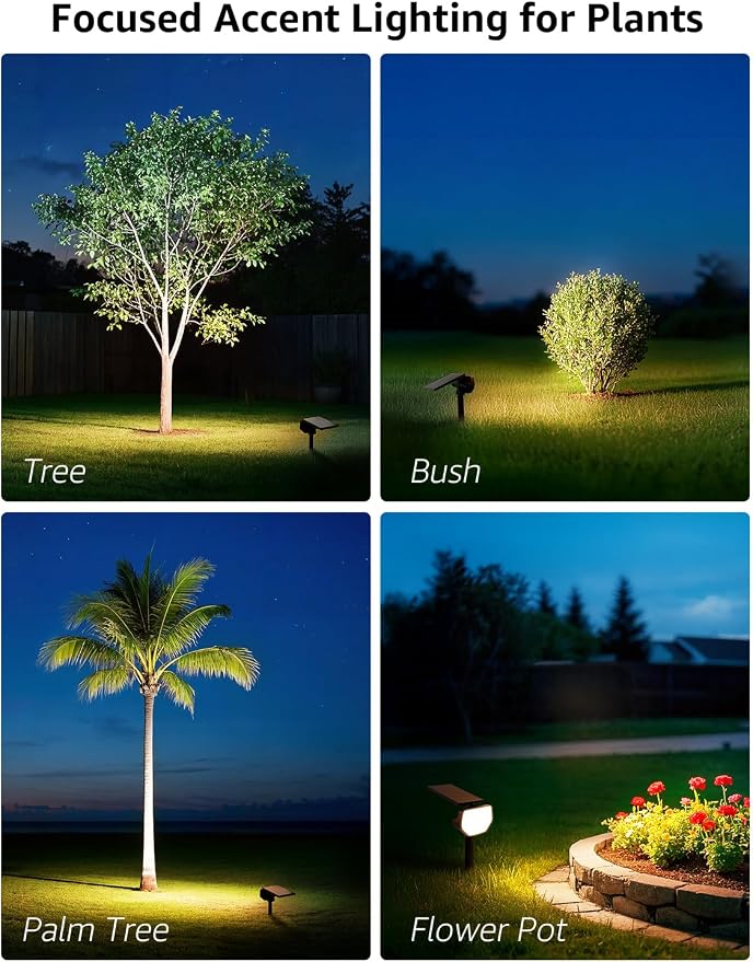Lepro Solar Decorative Spot Lights 2 Pack, Warm White Accent Lights for Garden Ambiance, IP65 Waterproof Adjustable Landscape Lighting to Highlight Statues, Plants, Pathways & Yard Decor