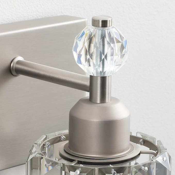 PRESDE 3-Light Crystal Bathroom Vanity Light, Brushed Nickel Bath Lighting Over Mirror, Modern Wall Sconce Fixture