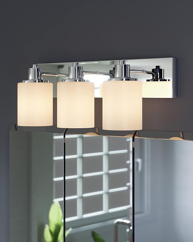 Design House Dane 3-Light Vanity Light, Polished Chrome Finish, Frosted Glass Shades, Dimmable, Bathroom Wall Fixture – Design House, 587478