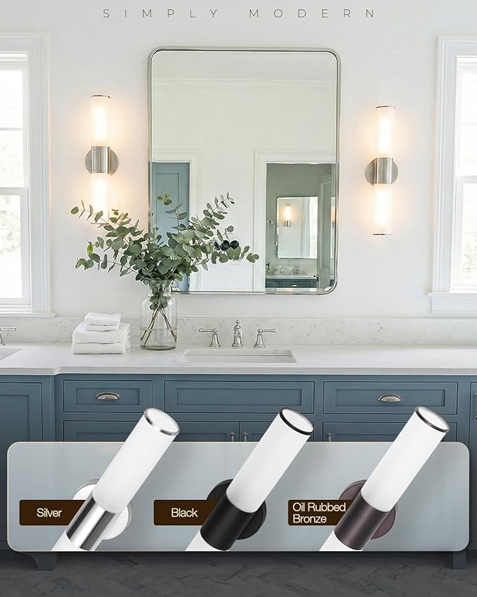2-Light Bathroom Vanity Lighting Fixture, Brushed Nickel Wall Sconce with Opal White Glass, E26 Stocket Indoor Wall Lamp, Modern Mirror Light. 2 Pack