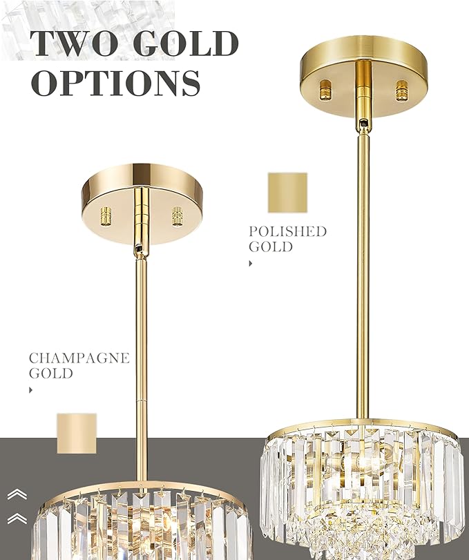 Polished Gold Chandelier, 4-Tier Crystal Pendant Light fixtures, Vintage Hanging Light, Chandeliers for Dining Room Kitchen Island Bedroom Entryway, CC4215-3W-PG