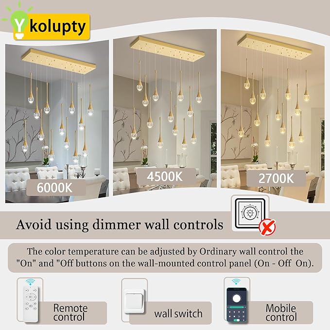 ykolupty 14-Light Modern LED Pendant Lighting Fixture for Kitchen Island Raindrop Crystal Chandelier Gold Chandelier for Dining Room High Ceiling Chandeliers for Staircase Foyer Hallway Villa