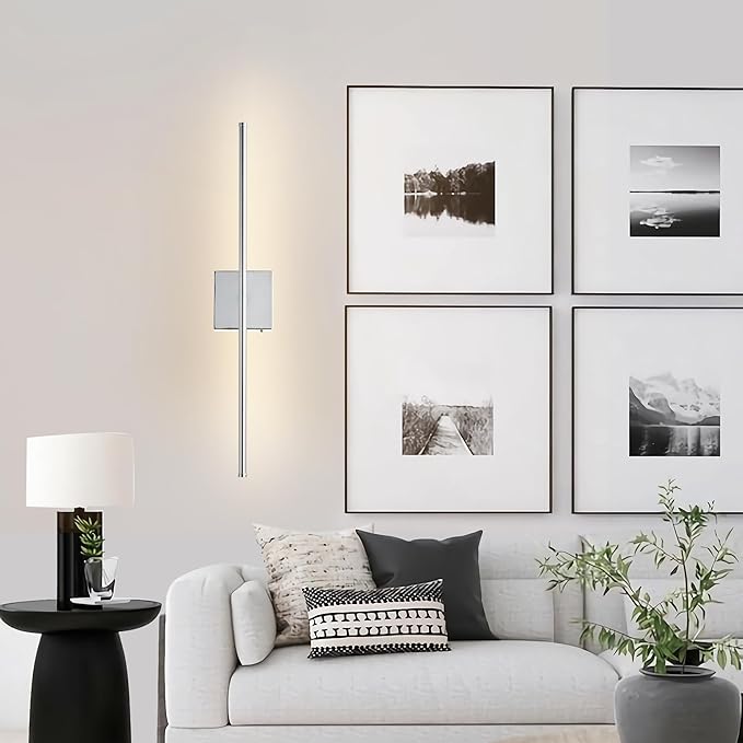 KARTOOSH Battery Operated Wall Sconces with Remote Control, Dimmable Wall Sconces Set of Two, 350°Rotate, 3000K LED Chrome Wireless Wall Light for Living Room, Hallway, Bedroom, 24.4 Inch (2 Pack)