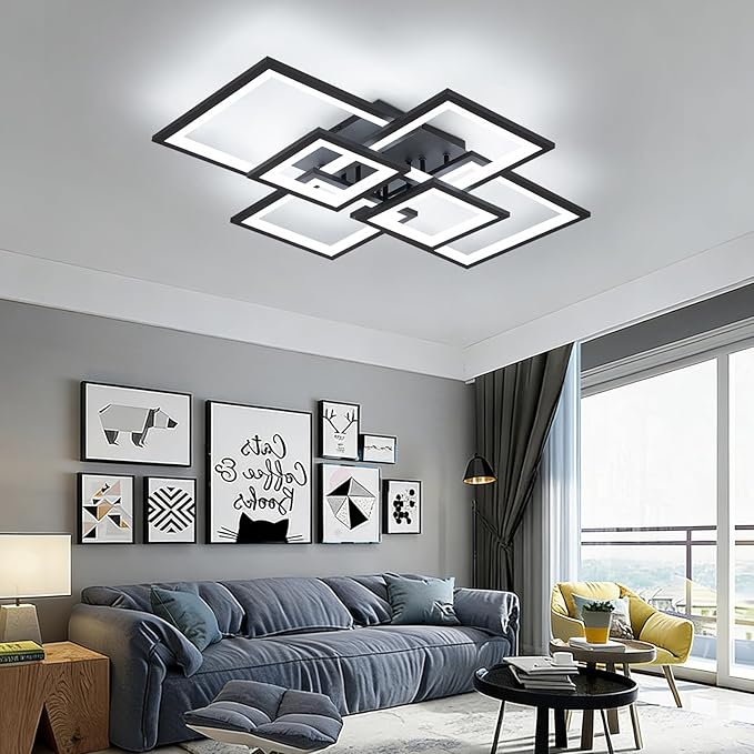 EIDISUNY Modern LED Ceiling Light, Square LED Flush Mount Ceiling Light, Dimmable Kitchen Light Fixtures with Remote&APP, Close to Ceiling Lighting Fixture for Dining Room Kitchen Living Room Bedroom