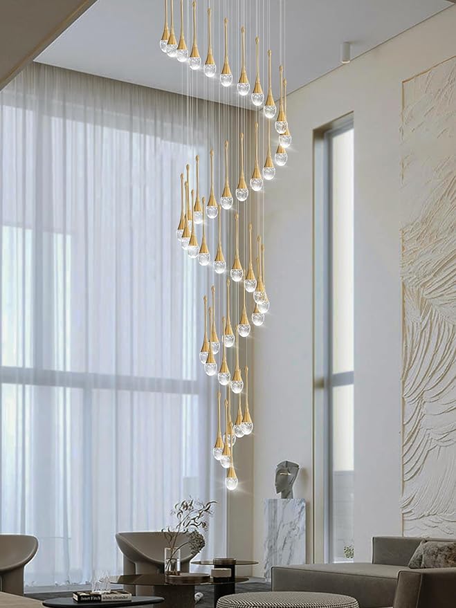 ykolupty H197 Foyer Chandeliers for high Ceiling Luxury Hanging Lights High Ceiling Pendant Lighting for Living Room Staircase Dimmable 2700K-6000K