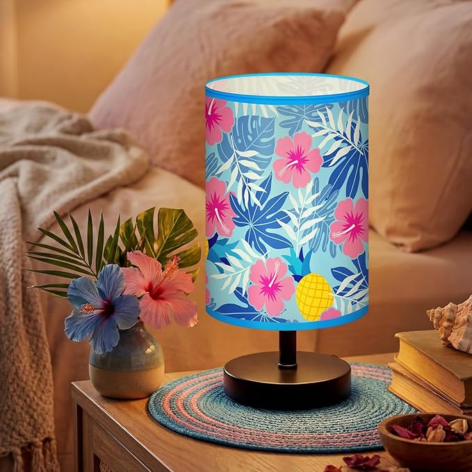 Glooglitter Summer Hawaii Hibiscus Table Lamp 3 Colors Dimmable Lights 9.72 x 5.12 Inch Palm Leaves Pineapple Tropical Night Light Bedside Lamps Decoration for Bedroom Desk Birthday Gifts
