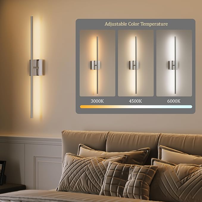 Morauroral Battery Operated Wall Sconces Set of 2, Dimmable Battery Wall Sconce with Remote Control, Sand-Nickel LED Rechargeable Sconces, 30 Inch Modern Wireless Wall Lights for Bedroom, Living Room