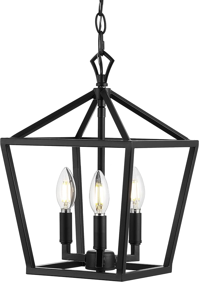 JONATHAN Y 10" Oil Rubbed Bronze 3-Light Pagoda LED Pendant Lantern, Classic Modern Farmhouse Chandelier for Kitchen Island, Dining Room, Entry, Foyer, Rustic Iron Frame JYL7601A